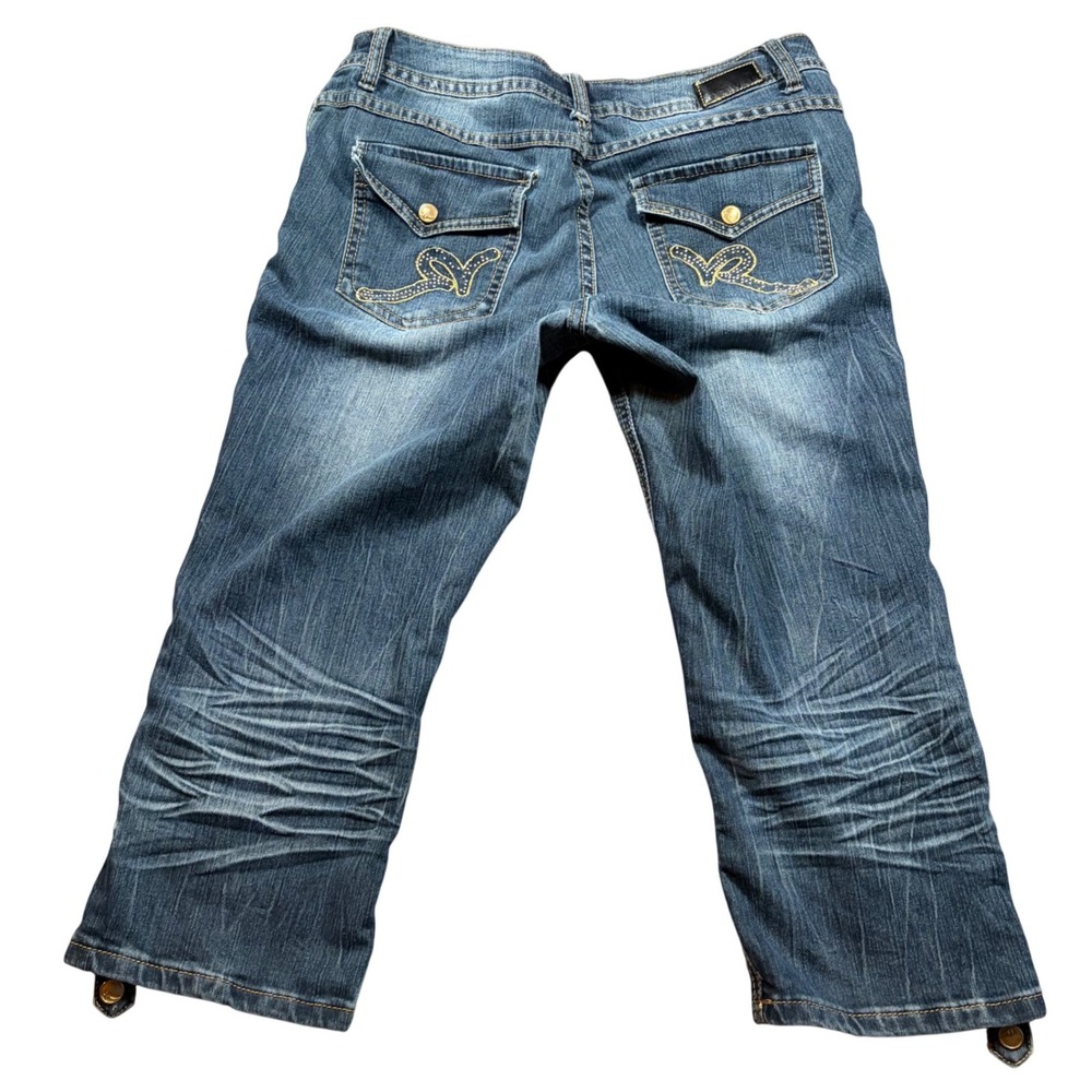 Y2K Mcbling Rocawear Size 11‎ Denim Capri Jeans Medium Wash Embroidered Pockets
